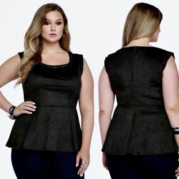 torrid Tops - Torrid Black Faux Suede Studded Neckline Sleeveless Peplum Top Sz 4X